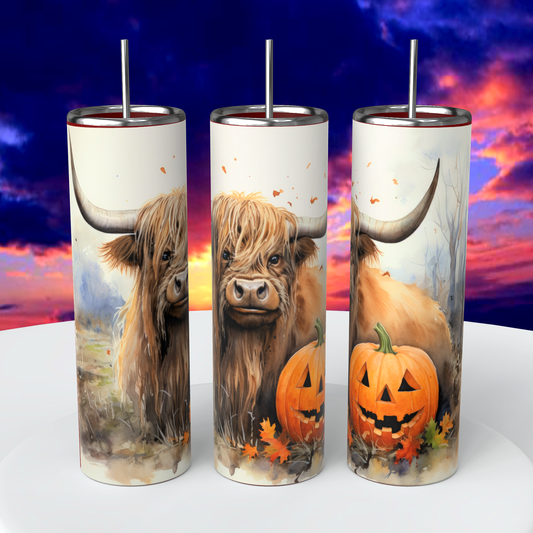 20oz Highland Cow wih Jack-O-Lantern Tumbler